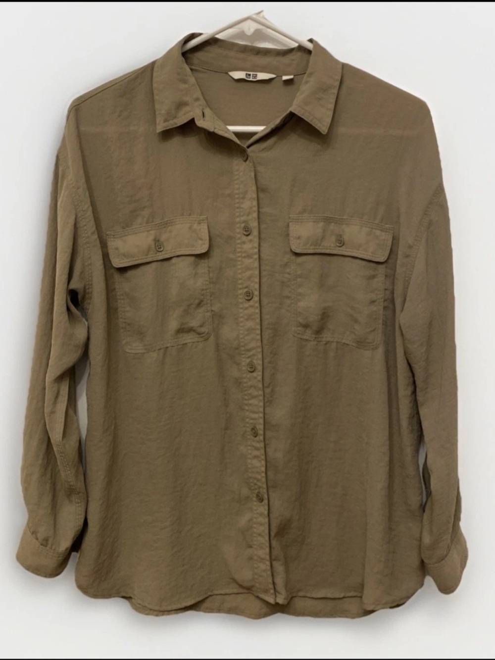 Uniqlo Lightweight Olive-Green Collared Semi-Sheer Travel Shirt